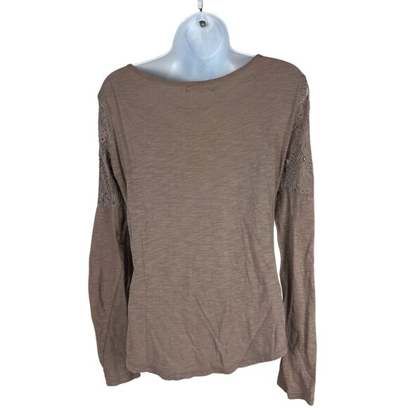 Maurices Womens Brown Long Sleeve Lace Detail Top Size Small Lightweight Soft - Picture 3 of 6